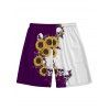 Contrast Color Sunflower Skulls Pattern Ruched Bust Belt Gothic Dress and Men's Button Up Roll Up Shirt Drawstrings Shorts Outfit - CONCORD S | US 4