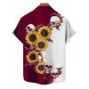 Contrast Color Sunflower Skulls Pattern Ruched Bust Belt Gothic Dress and Men's Button Up Roll Up Shirt Drawstrings Shorts Outfit - DEEP RED S | US 4