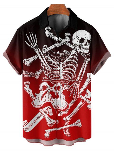 Chemise gothique à manches courtes et boutons pour homme, motif squelette, crâne, ombré, style vacances