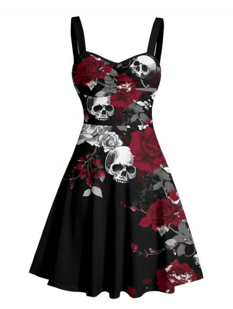 Robe gothique à motif de feuilles et buste froncé, col en cœur, mini robe de vacances trapèze