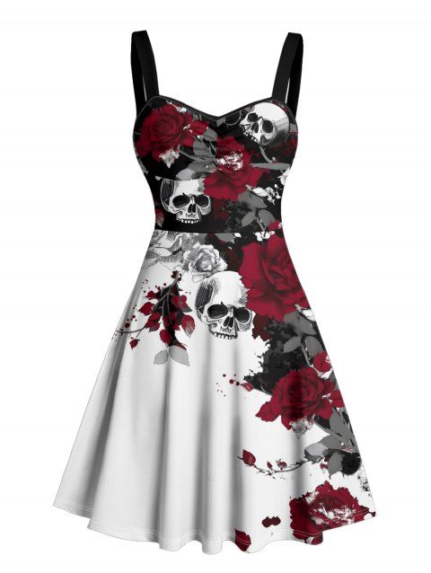 Robe gothique à motif de feuilles et buste froncé, col en cœur, mini robe de vacances trapèze