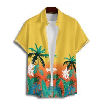 Men's Ombre Coconut Tree Leaf Pattern Vacation Shirt Button Up Roll Up Short Sleeve Beach Shirt