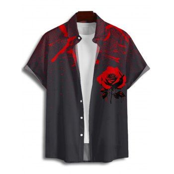 Gothic Couple Outfit Rose Printed Spaghetti Strap V Neck A Line Mini Tank Dress and Button Up Shirt Vacation Matching Outfit