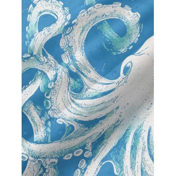 Octopus Marine Life Pattern Pocket Vacation Dress Adjustable Spaghetti Strap A Line Long Beach Tank Dress