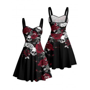 Leaf Pattern Ruched Bust Gothic Dress Sweetheart Neck A Line Mini Holiday Dress