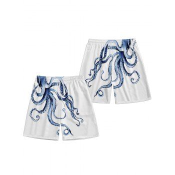 Vacation Couple Outfit Octopus Print V Neck Spaghetti Strap Dress A Line Dress and Button Up Shirt Drawstrings Shorts Beach Matching Outfit