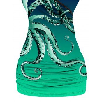 Octopus Foot Print Tank Top Lace Butterfly Back Ruched Surplice O Ring Strap Tank Top