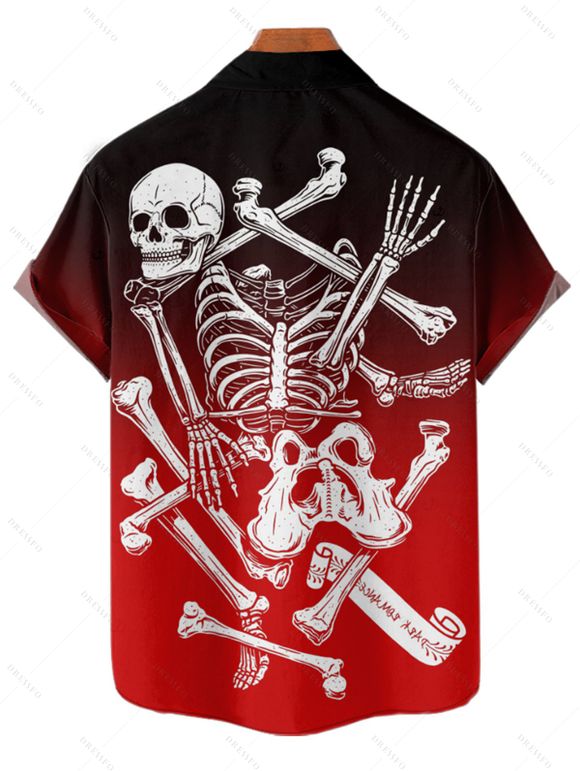 Chemise gothique à manches courtes et boutons pour homme, motif squelette, crâne, ombré, style vacances - Rouge M