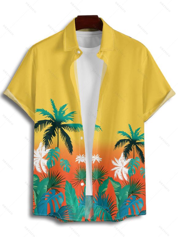 Chemise de vacances à manches courtes et boutons pour homme, motif feuilles de cocotier ombré - Orange M