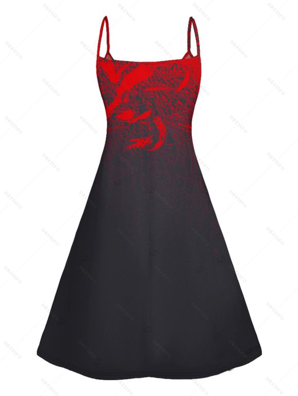 Robe gothique à imprimé rose, bretelles spaghetti, col en V, coupe trapèze, mini-robe débardeur de vacances - Noir XXXXXL | US 20