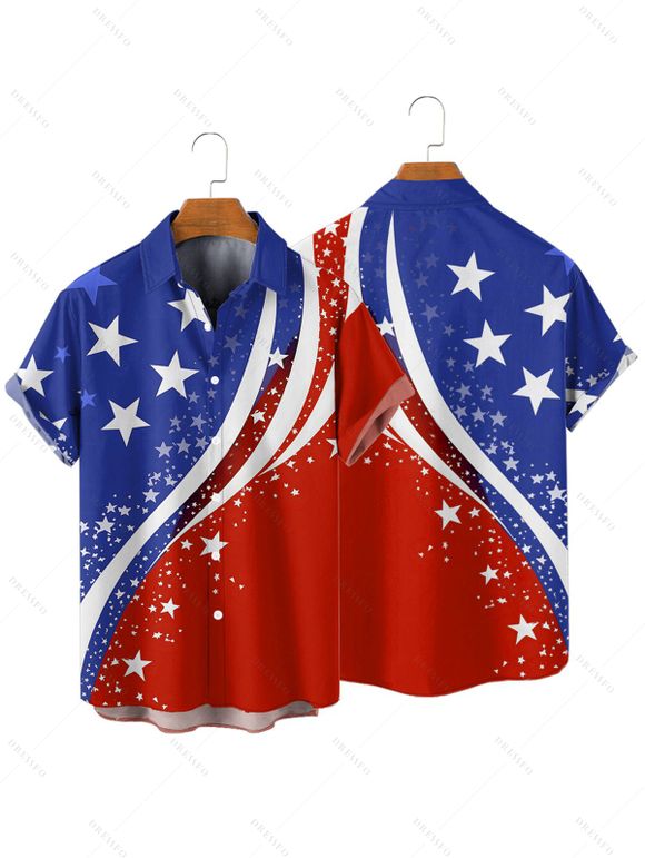 Chemise patriotique à manches courtes et boutons pour homme, motif étoiles et rayures, motif drapeau américain, jour de l'indépendance - multicolor A L