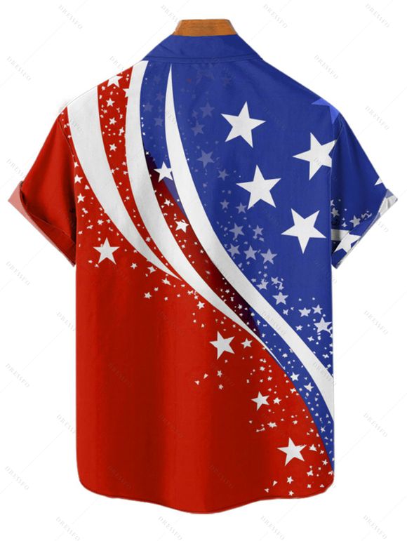 Chemise patriotique à manches courtes et boutons pour homme, motif étoiles et rayures, motif drapeau américain, jour de l'indépendance - multicolor A L