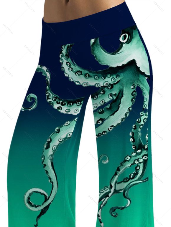 Pantalon large à imprimé pieuvre, taille élastique, pantalon long décontracté - Vert profond XXL | US 14