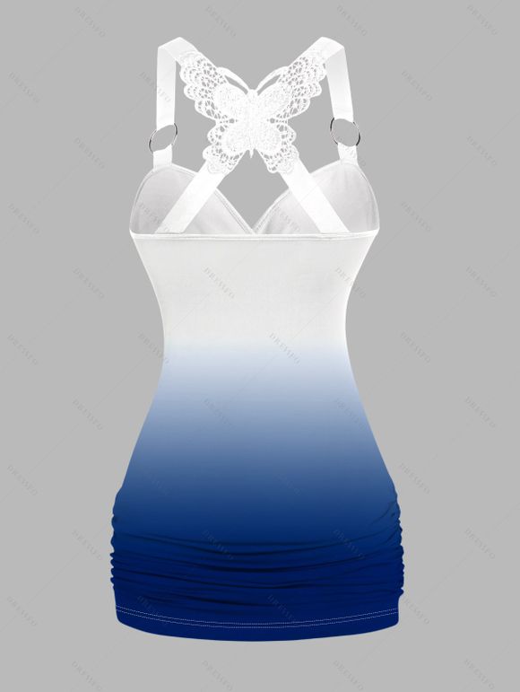 Débardeur à imprimé pieuvre, dos papillon en dentelle, froncé, bretelles en anneau torique - Bleu profond XL | US 12