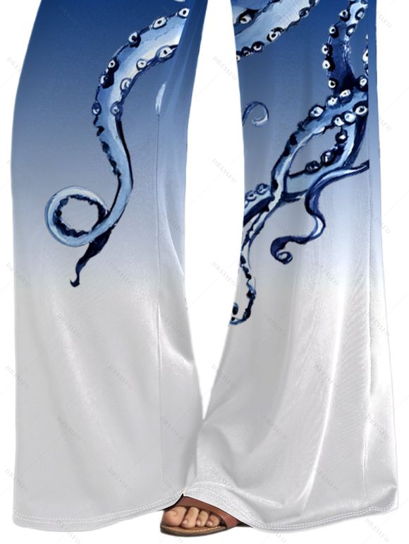 Pantalon large à imprimé pieuvre, taille élastique, pantalon long décontracté - Bleu profond S | US 4