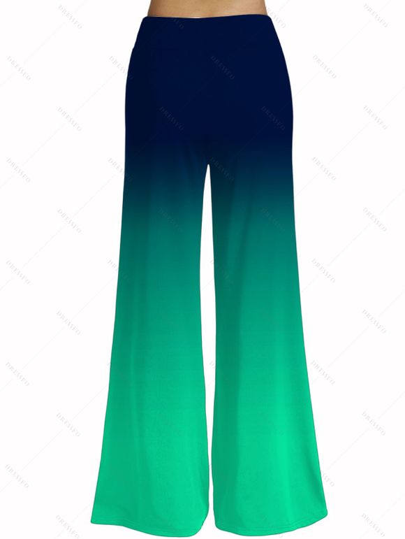 Vacation Couple Outfit Octopus Print Butterfly Lace Long Tank Top Colorblock Wide Leg Pants and Roll Up Sleeve Shirt Matching Outfit - Vert profond S | US 4