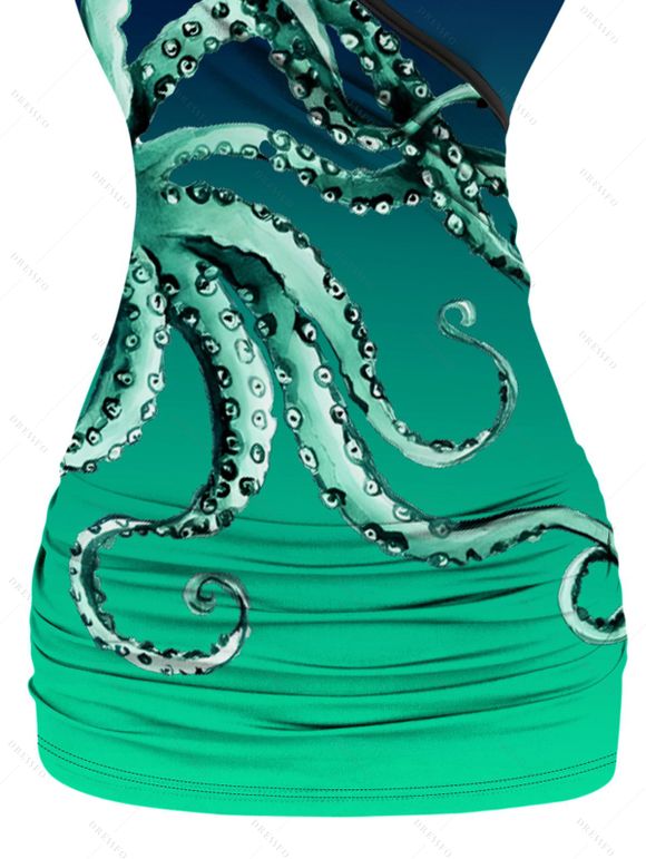 Vacation Couple Outfit Octopus Print Butterfly Lace Long Tank Top Colorblock Wide Leg Pants and Roll Up Sleeve Shirt Matching Outfit - Vert profond S | US 4