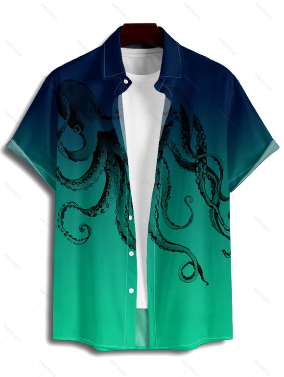 Vacation Couple Outfit Octopus Print Butterfly Lace Long Tank Top Colorblock Wide Leg Pants and Roll Up Sleeve Shirt Matching Outfit - Vert profond S | US 4