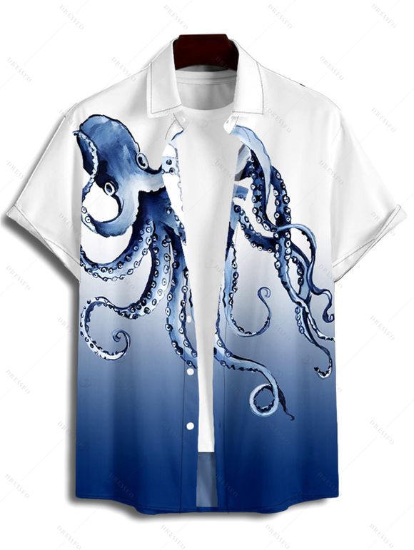 Vacation Couple Outfit Octopus Print Butterfly Lace Long Tank Top Colorblock Wide Leg Pants and Roll Up Sleeve Shirt Matching Outfit - Bleu profond S | US 4