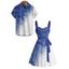 Vacation Couple Outfit Ombre Glitter Leaf Pattern Ruched Bust Belt Sweetheart Neck Dress and Button Up Shirt Matching Outfit - LIGHT GREEN S | US 4
