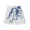 Vacation Couple Outfit Octopus Print V Neck Spaghetti Strap Dress A Line Dress and Button Up Shirt Drawstrings Shorts Beach Matching Outfit - Blanc S | US 4