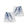 Vacation Couple Outfit Octopus Print V Neck Spaghetti Strap Dress A Line Dress and Button Up Shirt Drawstrings Shorts Beach Matching Outfit - Blanc S | US 4