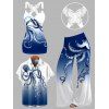 Vacation Couple Outfit Octopus Print Butterfly Lace Long Tank Top Colorblock Wide Leg Pants and Roll Up Sleeve Shirt Matching Outfit - Bleu profond S | US 4