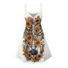 Gothic Couple Outfit Sunflower Skeleton Pattern Spaghetti Strap V Neck A Line Mini Tank Dress and Button Up Shirt Holiday Matching Outfit - Blanc S | US 4