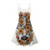 Gothic Couple Outfit Sunflower Skeleton Pattern Spaghetti Strap V Neck A Line Mini Tank Dress and Button Up Shirt Holiday Matching Outfit - Blanc S | US 4