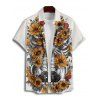 Gothic Couple Outfit Sunflower Skeleton Pattern Spaghetti Strap V Neck A Line Mini Tank Dress and Button Up Shirt Holiday Matching Outfit - Blanc S | US 4