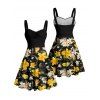 Vacation Couple Outfit Daffodil Leaf Pattern Ruched Bust Sweetheart Neck A Line Mini Dress and Button Up Shirt Casual Matching Outfit - Noir S | US 4