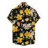 Vacation Couple Outfit Daffodil Leaf Pattern Ruched Bust Sweetheart Neck A Line Mini Dress and Button Up Shirt Casual Matching Outfit - Noir S | US 4