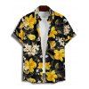 Vacation Couple Outfit Daffodil Leaf Pattern Ruched Bust Sweetheart Neck A Line Mini Dress and Button Up Shirt Casual Matching Outfit - Noir S | US 4