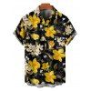 Vacation Couple Outfit Daffodil Leaf Pattern Ruched Bust Sweetheart Neck A Line Mini Dress and Button Up Shirt Casual Matching Outfit - Noir S | US 4