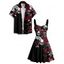 Gothic Couple Outfit Leaf Pattern Ruched Bust Sweetheart Neck A Line Mini Dress and Button Up Shirt Holiday Matching Outfit - multicolor A S | US 4