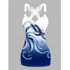 Vacation Couple Outfit Octopus Print Butterfly Lace Long Tank Top Colorblock Wide Leg Pants and Roll Up Sleeve Shirt Matching Outfit - Bleu profond S | US 4
