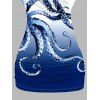 Vacation Couple Outfit Octopus Print Butterfly Lace Long Tank Top Colorblock Wide Leg Pants and Roll Up Sleeve Shirt Matching Outfit - Bleu profond S | US 4
