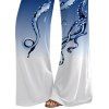 Vacation Couple Outfit Octopus Print Butterfly Lace Long Tank Top Colorblock Wide Leg Pants and Roll Up Sleeve Shirt Matching Outfit - Bleu profond S | US 4