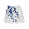 Short de bain à taille élastique et cordon de serrage pour homme, imprimé poulpe, motif plage - Blanc M