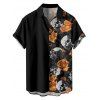 Chemise gothique à manches courtes et boutons pour homme, motif tête de mort et roses, style vacances - Noir M