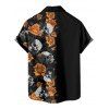 Chemise gothique à manches courtes et boutons pour homme, motif tête de mort et roses, style vacances - Noir M