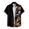 Chemise gothique à manches courtes et boutons pour homme, motif tête de mort et roses, style vacances - Noir M