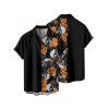 Chemise gothique à manches courtes et boutons pour homme, motif tête de mort et roses, style vacances - Noir M
