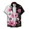 Chemise gothique à manches courtes et boutons pour homme, motif tête de mort et hibiscus, couleur contrastée, style vacances - Noir 5XL