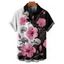 Chemise gothique à manches courtes et boutons pour homme, motif tête de mort et hibiscus, couleur contrastée, style vacances - Noir 5XL
