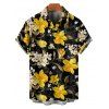 Chemise de vacances à motif jonquille pour homme, boutonnée, retroussée, manches courtes, décontractée - Noir 4XL
