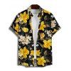Chemise de vacances à motif jonquille pour homme, boutonnée, retroussée, manches courtes, décontractée - Noir 4XL