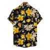 Chemise de vacances à motif jonquille pour homme, boutonnée, retroussée, manches courtes, décontractée - Noir 4XL