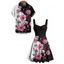 Gothic Couple Outfit Hibiscus Flower Skulls Pattern Contrast Color Ruched Bust Sweetheart Neck A Line Mini Dress and Button Up Shirt Holiday Matching Outfit - Noir S | US 4