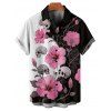 Gothic Couple Outfit Hibiscus Flower Skulls Pattern Contrast Color Ruched Bust Sweetheart Neck A Line Mini Dress and Button Up Shirt Holiday Matching Outfit - Noir S | US 4